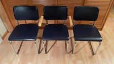 3 Thonet Freischwinger Leder - Klassiker, dunkelblau, Marcel Breuer, Vollpolster