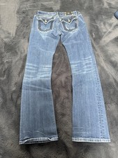 Miss Me Vintage Damen Jeans 30 Bootcut Low Weist Blau Flared Weiß