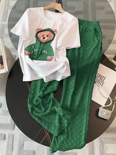 Freizeit Anzug Damen 2 tlg. Mode Hose + Shirt Anzug Gr M NEU Grün NP 89,99€