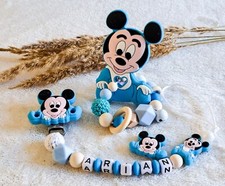 Set Schnullerkette mit Namen und Greifling-Geschenk Geburt, Disney Micky Maus