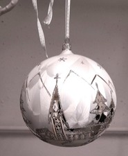 Lauscha Advent / Weihnachtskugel Groß Eislack weiß/silber Glas  