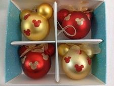 Disney 4x Mickey Baubles Weihnachtsbaumkugeln Christbaumkugeln Rot/Gold