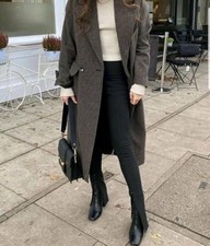 Damen Oversized Mantel Hahnentrittmuster  Braun/Grau Größe M