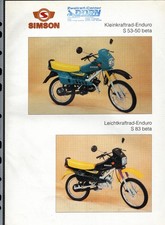 Prospekt Simson Kleinkrafträder Mopeds Datenblatt S 53 S 83 Beta