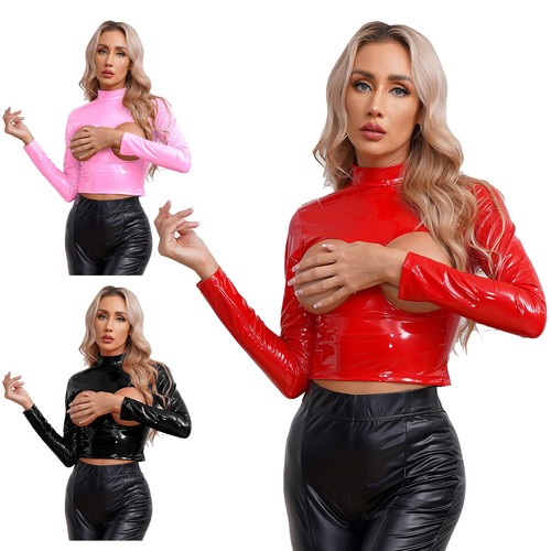 Damen tank lackleder crop - lackleder,