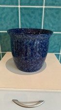 Keramik Übertopf Blumentopf Fa. Scheurich - blau gemustert - Höhe 18 cm