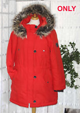 ONLY Designer LANG PARKER Gr. XXL ROT Kunstfell Kapuze Gerippte Ärmelbündchen