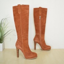 schöne Rosa Rot Wildleder High Heel Stiefel Gr. 38 rostfarben Used - NEU