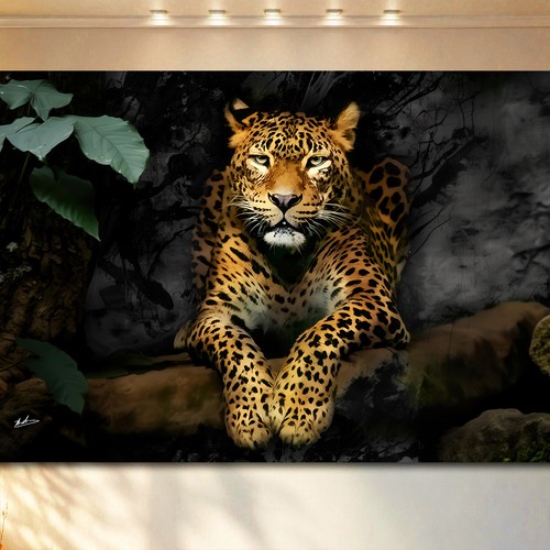 Leoparde wandbild schwarz gold - wandbild,
