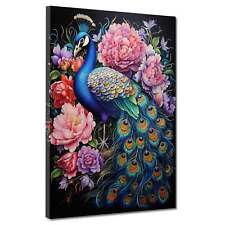 Pfau mit Blumen Leinwandbild