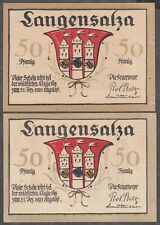 Langensalza -Feuerwehr- kpl. Serie, 2 x 50 Pf. -Fahne ohne Einfassung (L 748.2)