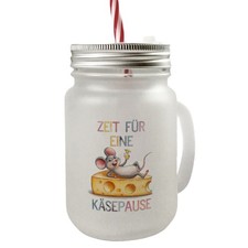 Fröhliche Maus auf Käse Mason Jar Henkel Trinkglas mit Deckel Käsepause