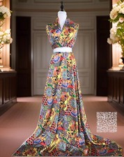 Hochwertig Majolika-Print Seide Satin Stoff Meterware von Mariotti Italien