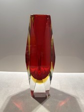 Murano achtkantige Blockvase rot-gelb 20cm