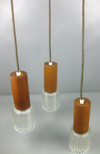 3-tlg. Pendelleuchte Kaskadenlampe Teak Holz Glas Mid Century Vintage 60er 70er