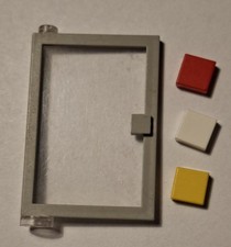 LEGO, Türblatt 1x4x5, links, althellgrau,  Scheibe transparent weiß