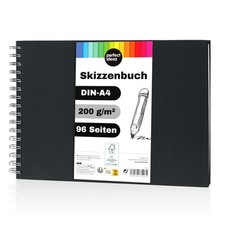 perfect ideaz Skizzenbuch A4 Spiralbindung Hardcover 200g Papier FSC schwarz DIY