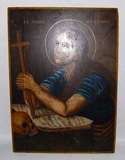 rumänische Ikone,  Büßende Maria Magdalena, Holzikone, Heilige Heiligenbild 1880