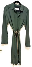 Maison Margiela, Elegantes Designer-Kleid, Dunkelgrün mit Lederband, Gr. 38