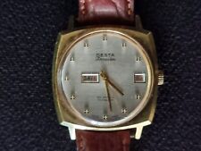 DESTA FORRESTER AUTOMATIK UHR 25 JEWELS GRAU UND GOLD ZIFFERBLATT BRAUNES LEDERARMBAND