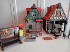 Playmobil Mittelalter Schneiderei 3440 + Schmiede 3442 + Marktstand 3296 + 3295