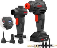 ROWI Set Akku Kompressor + Luftpumpe aufladbar LCD Display 14Tlg. Adapter Set