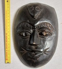 Handgeschnitzte Holzmaske – Ethno Volkskunst – ca. 18 cm – dunkles Holz