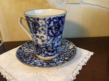 Lomonosov Porzellan Kobalt Netz großer Becher mit Unterteller MADE IN USSR ЛФЗ