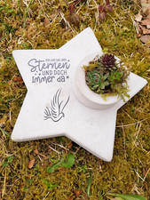 Stern  aus Beton mit Schriftzug Grabschmuck Trauer Grabgesteck Grabstern