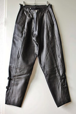 Vintage Nappa Lederhose 36 Bundfalten hoher Bund Baggy Tapered Karotte Schwarz