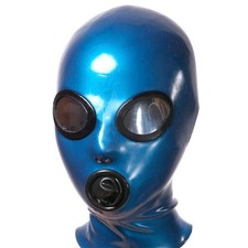Blau Latex Haube with Gläser Mundkondom Fetisch Gummi Maske Clubwear 0.4mm
