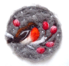 ♥WOLLBILD ROTKEHLCHEN RUND