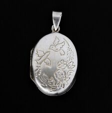 Medaillon Anhänger - 925er Silber - Vögel & Floral - Oval