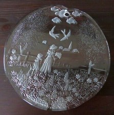 Glas-Bild Fensterbild Relief "Sommerwiese" rund ca. 15 cm Kristallglas