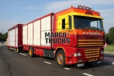 LKW Foto DAF 95XF Viehtransporter Niederlande rot A. FISCHER INL. TRANSPO #k1jm