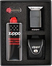 Zippo Geschenkset mit Feuerzeug und Ledertasche Schwarz/Schlaufe