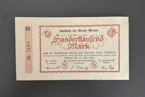 Notgeld adenau 100 tausend - notgeld,