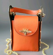 Vera Pelle Echtes Leder Umhängetasche Seitliche Nieten Abnehmbare Kette Neu