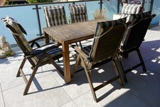 Teakholz Gartenmöbel 6x Hochlehner verstellbar + Teakholz-Tisch + Auflagen