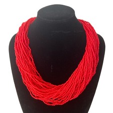 Damenkette Statement Perlenkette Modeschmuck Halskette Rot Collier Blogger