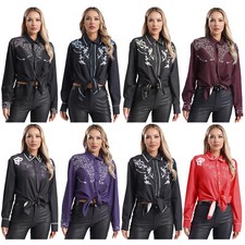 Damen Hemd Festival Bluse Bedruckt Oberteile Hip Hop Kostüm Hippie Cowgirl Tee