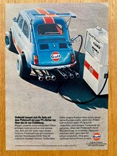 Gulf Pistensaft Fiat 500 Tuning Oldtimer Tankstelle 1972 Vintage Werbung Reklame