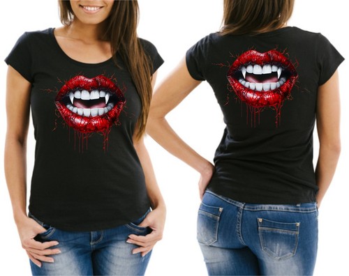 Damen shirt dracula gebiss - t,