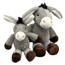 Schaffer Esel Plüsch Stofftier Set 2 Stk 27cm 18cm Grau Braune Hufen Mama Kind