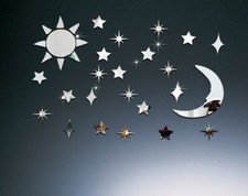 Sonne Mond Sterne Set Spiegel Deko Goldspiegel Kunststoff PS mit Klebepunkt