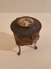 Schmuckdose Schatulle mit Miniatur EMAILLEBILD  um 1900 Messing französisch