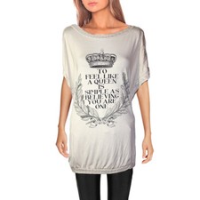 Jersey Stretch Lässiges Shabby Chic Krone Frontdruck Shirt Longshirt Gr.50 52