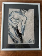 Gemälde Mann Nude Skizze Schwule Kunst Kohlezeichnung mit Rahmen