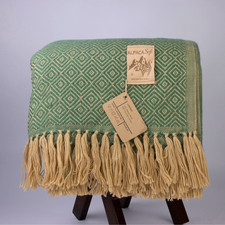 Alpaka Wolldecke Grün 200x140cm Weiche Sofadecke aus Peru