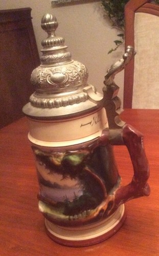 Alter bierkrug zinndeckel jagd - alter,